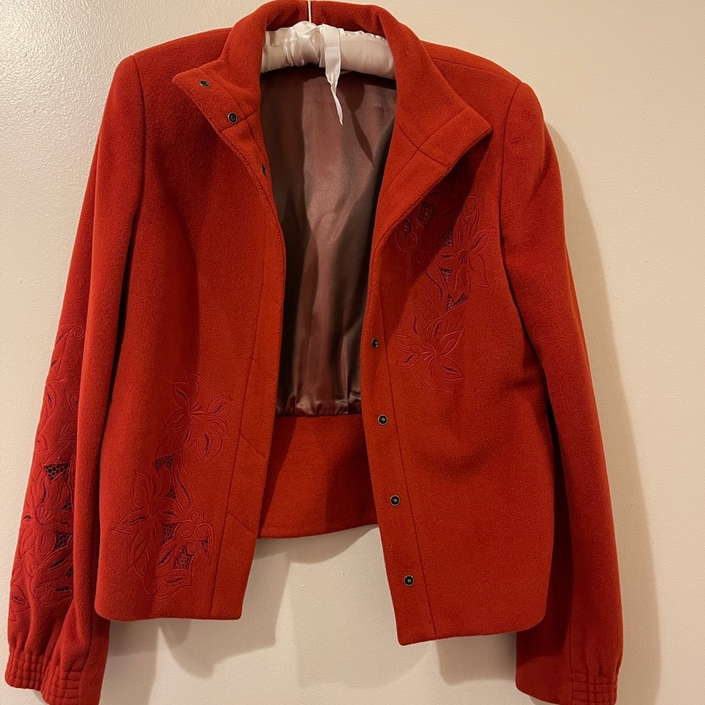 Red Embroidered Wool Jacket by CARLISLE